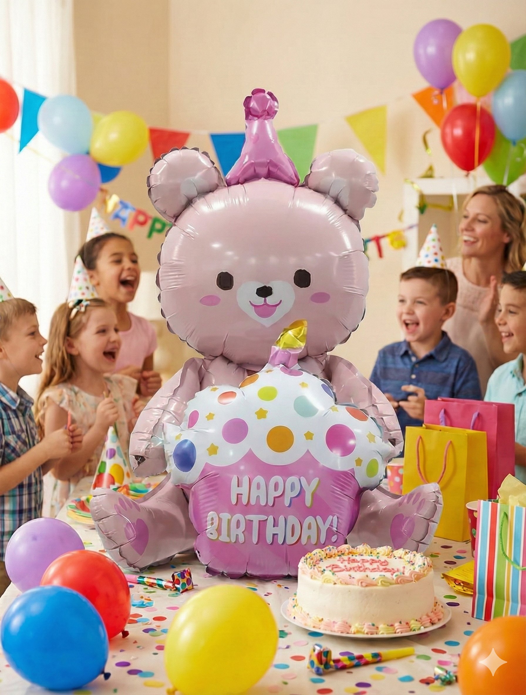 Folyo Balon Oturan Ayı Cupcakeli Pembe 92x73 Cm
