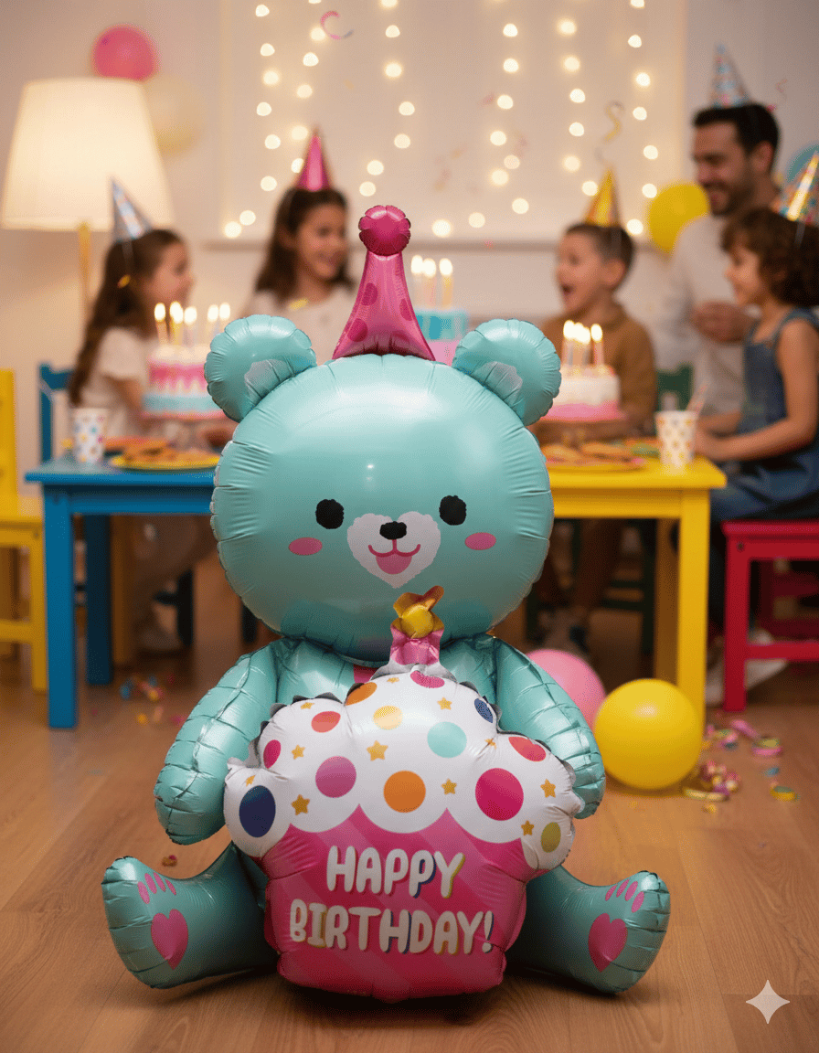 Folyo Balon Oturan Ayı Cupcakeli Yeşil 92x73 Cm