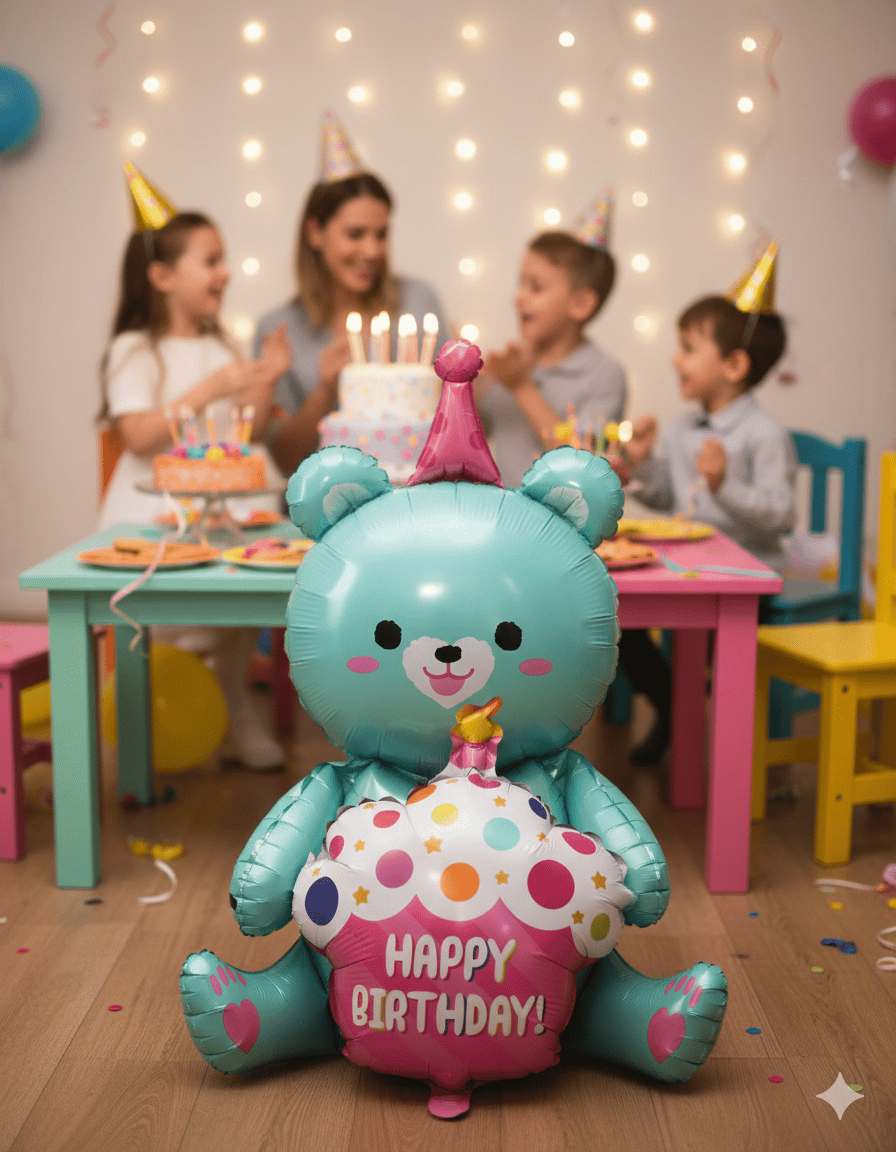 Folyo Balon Oturan Ayı Cupcakeli Yeşil 92x73 Cm