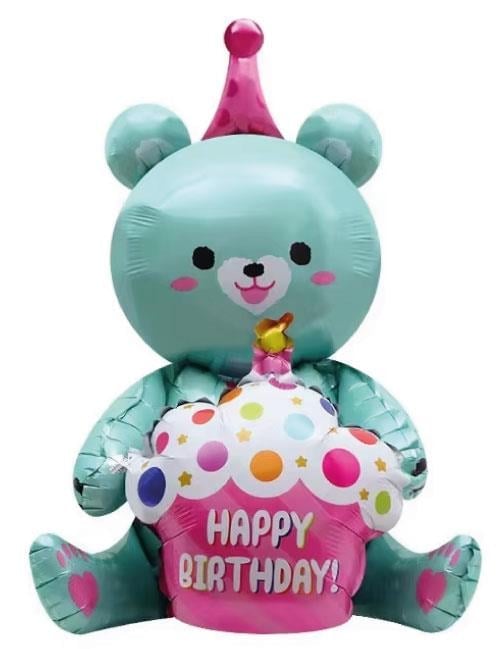 Folyo Balon Oturan Ayı Cupcakeli Yeşil 92x73 Cm