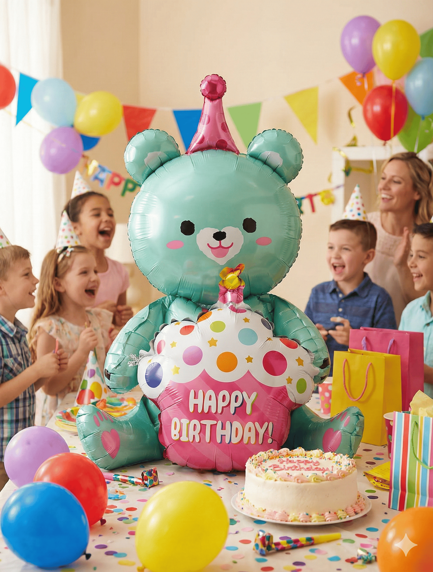 Folyo Balon Oturan Ayı Cupcakeli Yeşil 92x73 Cm