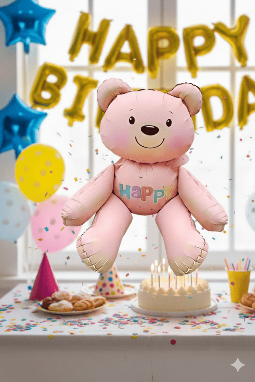 Folyo Balon Oturan Ayı Pembe Folyo Balon 51*54 cm