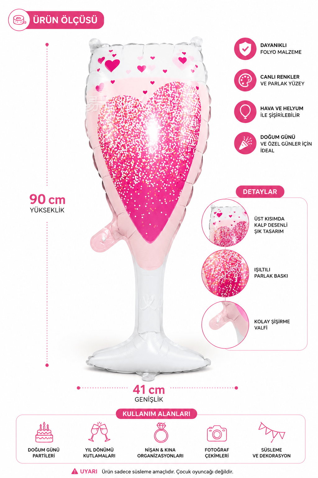 Folyo Balon Pembe Bardak 90-41 Cm