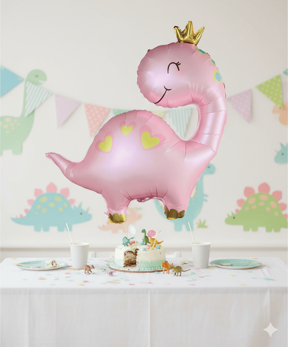 Folyo Balon pembe dinozor 96*67cm taçlı kapli
