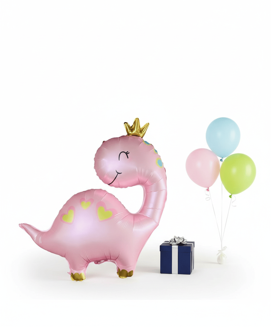 Folyo Balon pembe dinozor 96*67cm taçlı kapli