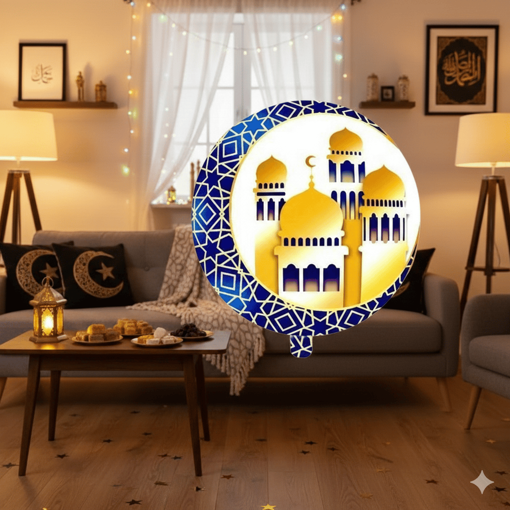 Folyo Balon Ramazan Kubbeli Hilal Figürlü Mavi 45cm
