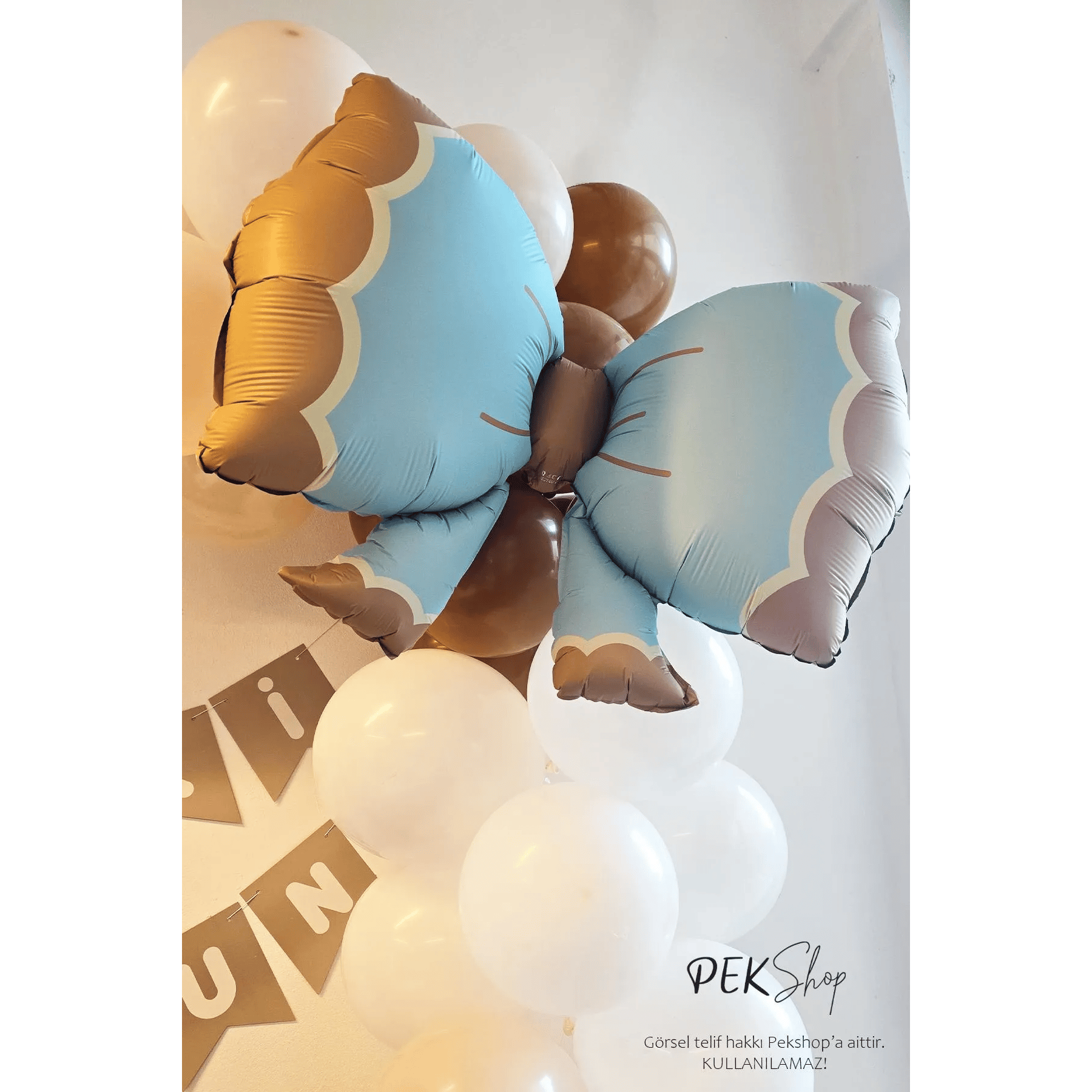 Folyo Balon Retro Papyon Mavi 91*60 Cinsiyet partisi-bebek partisi-baby shower