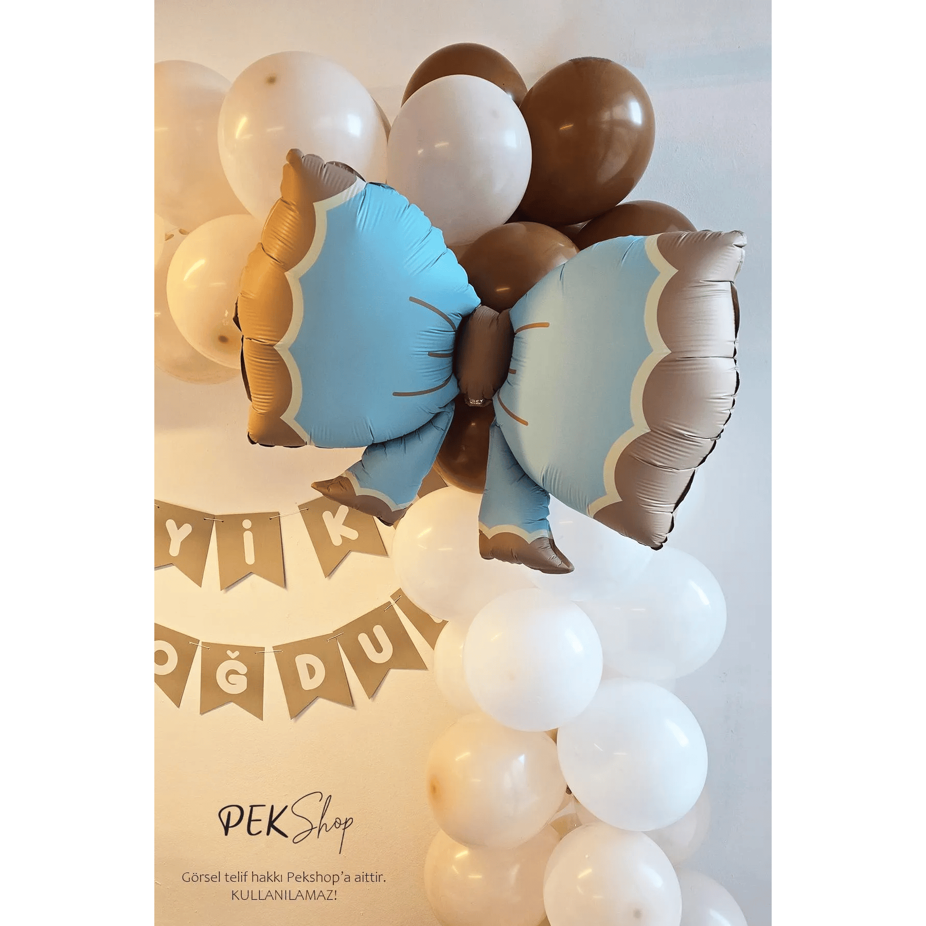 Folyo Balon Retro Papyon Mavi 91*60 Cinsiyet partisi-bebek partisi-baby shower