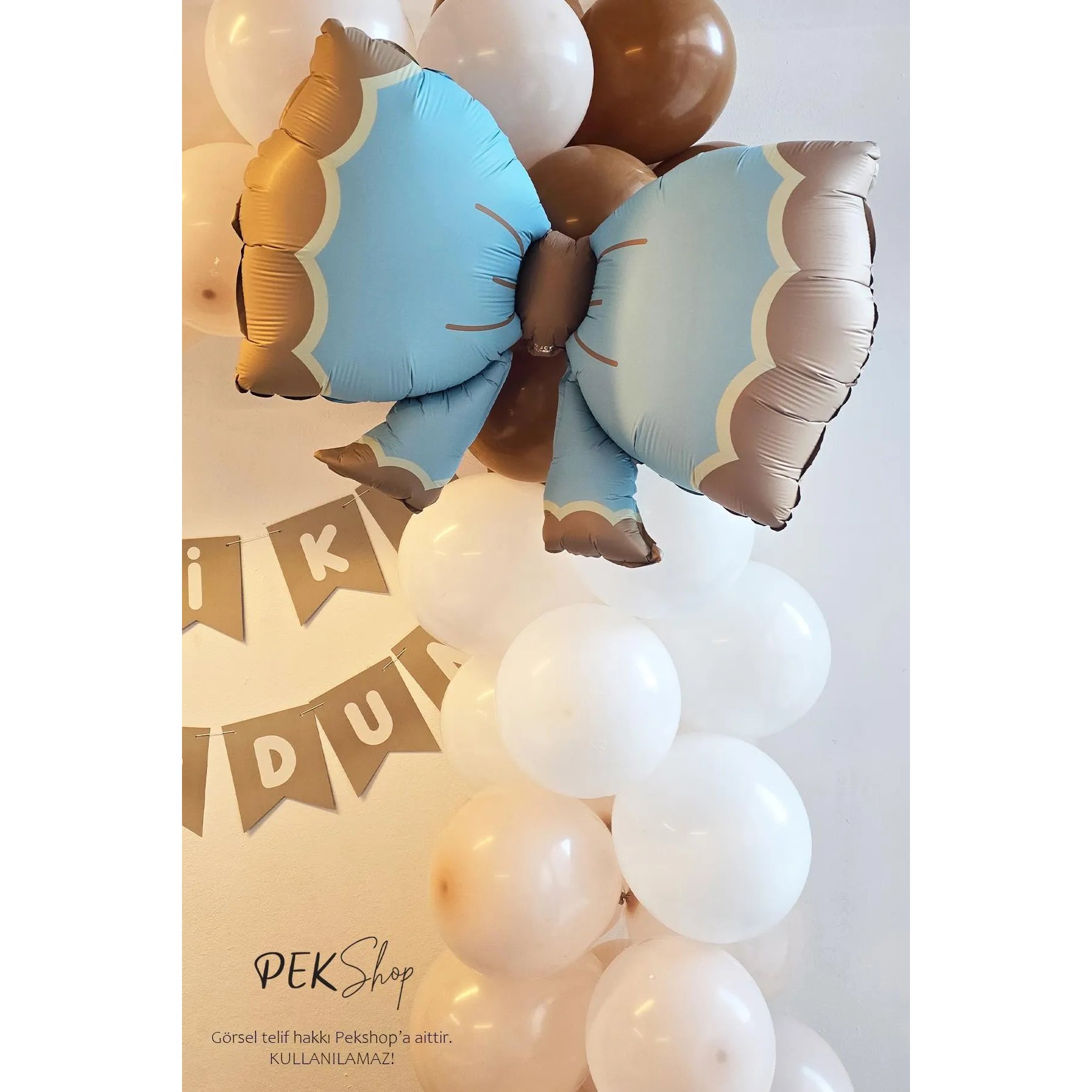 Folyo Balon Retro Papyon Mavi 91*60 Cinsiyet partisi-bebek partisi-baby shower