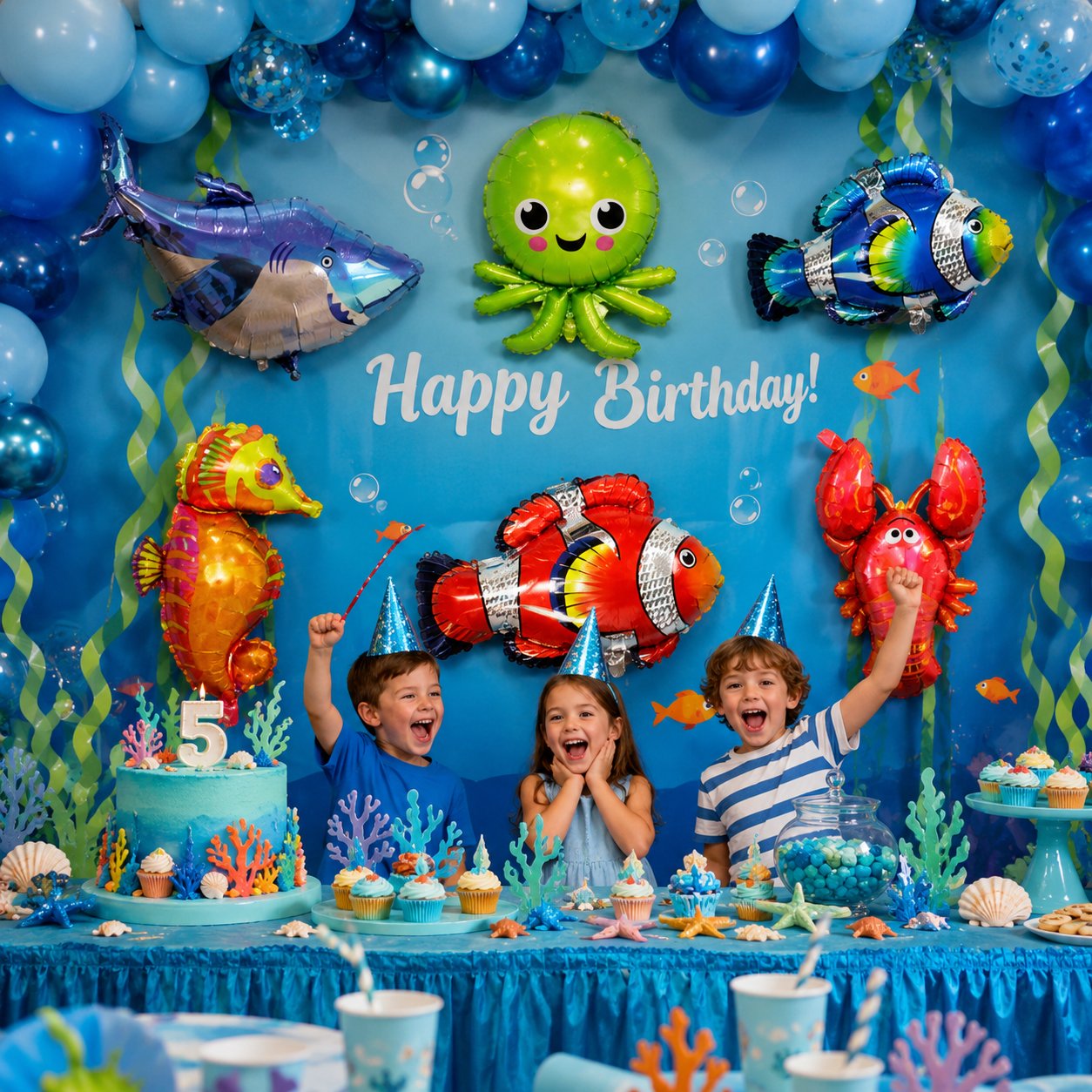 Folyo Balon Set okyanus deniz canlıları 6lı 14inç