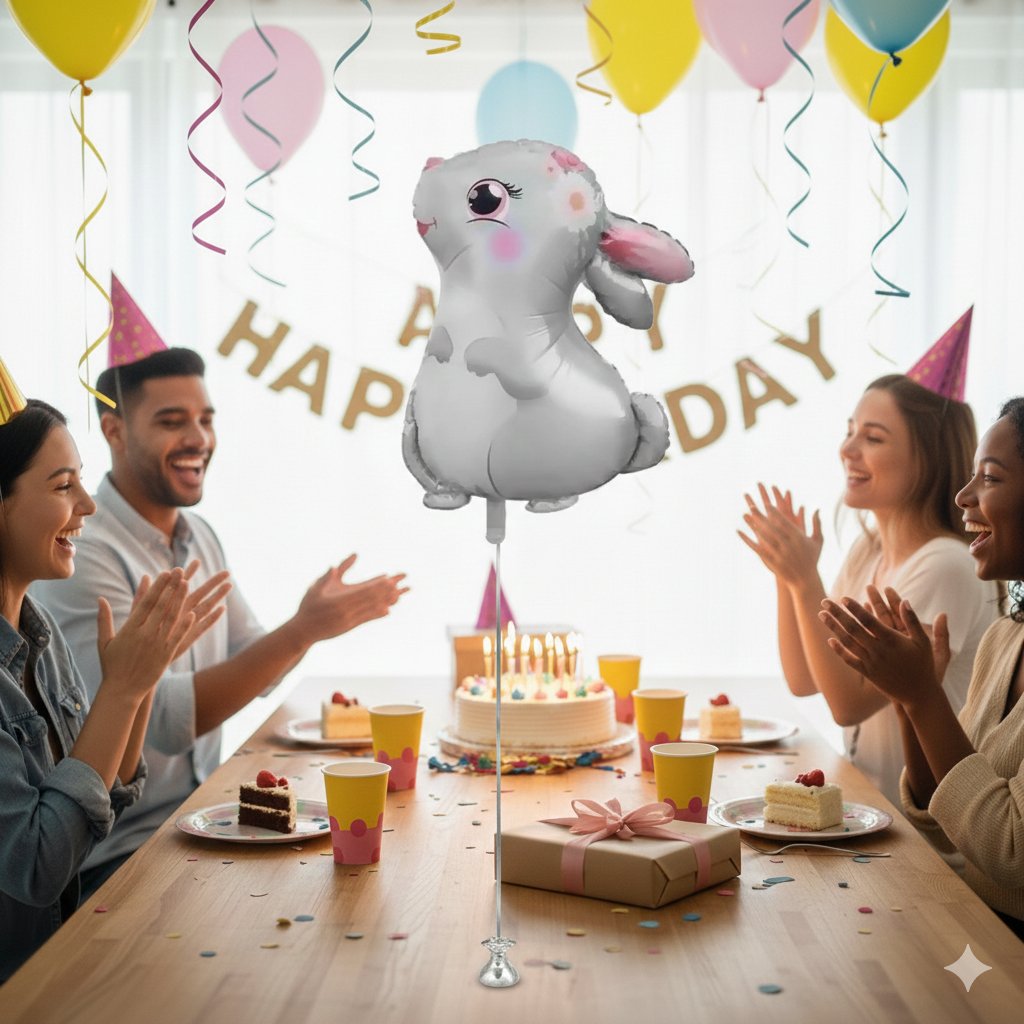 Folyo Balon Sevimli Tavşan 51*54 cm Çiçek desenli