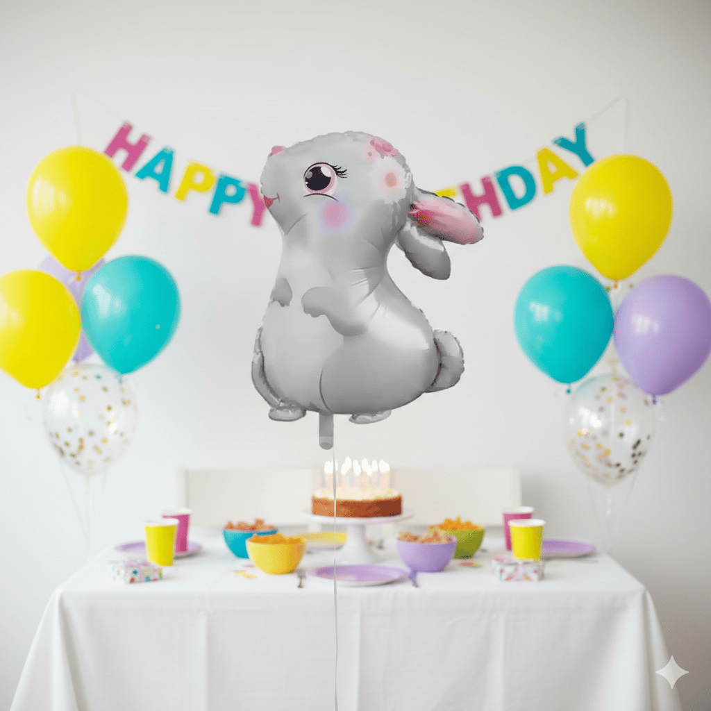 Folyo Balon Sevimli Tavşan 51*54 cm Çiçek desenli