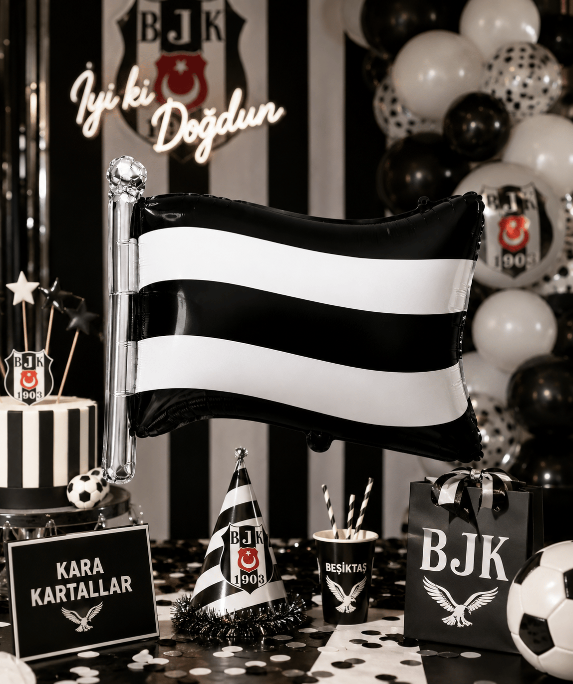 Folyo Balon Siyah Beyaz Bayrak 71-50 cm beşiktaş