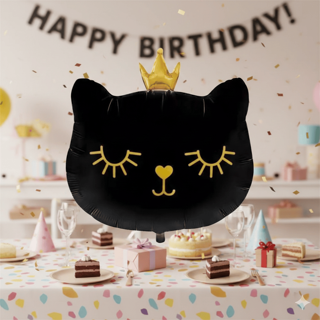 Folyo Balon SİYAH KEDİ KAFASI taçlı GRABO 66CM