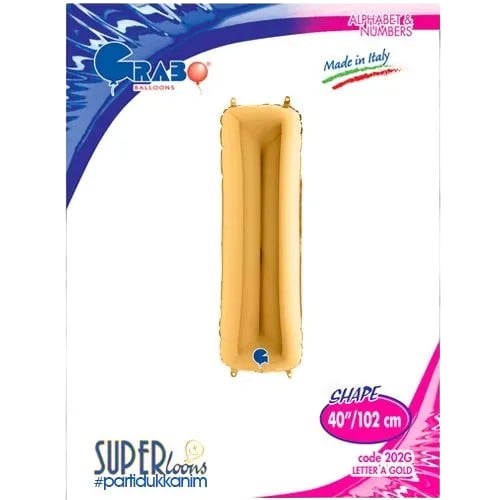Folyo Harf ''I'' Harfi Gold-Altın renk  40 Inc 100 Cm grabo Doğum günü balonu