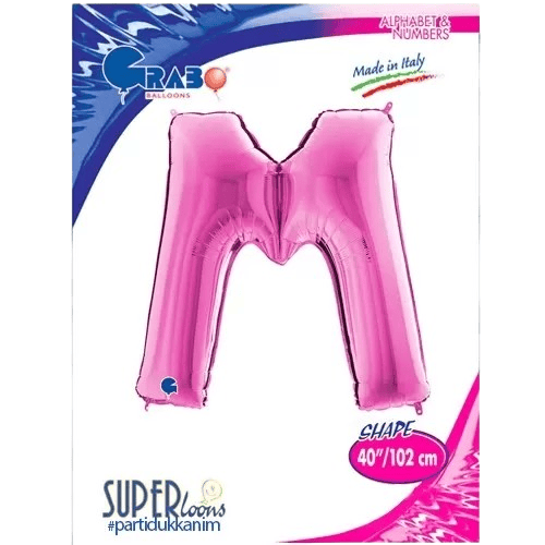 Folyo Harf ''M'' Pembe Renkli 40 Inc 101 Cm-grabo Doğum günü balonu