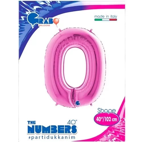 Folyo Rakam 0 (Sıfır) Pembe renkli 40 inç 100 cm GRABO doğum günü balonu