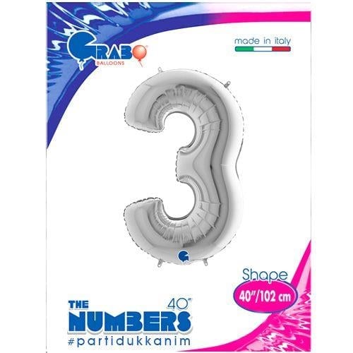 Folyo Rakam 3 Gümüş 40 Inc 101 Cm GRABO