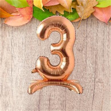 Folyo Rakam 3 Rose Gold Ayaklı 32 inç 81 cm Masa üstü Doğum günü Yaş Balonu