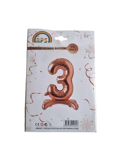 Folyo Rakam 3 Rose Gold Ayaklı 32 inç 81 cm Masa üstü Doğum günü Yaş Balonu