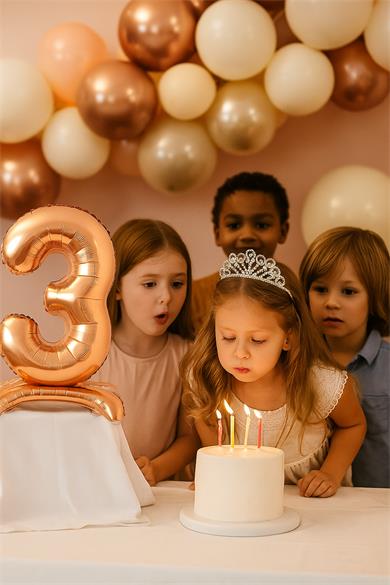 Folyo Rakam 3 Rose Gold Ayaklı 32 inç 81 cm Masa üstü Doğum günü Yaş Balonu
