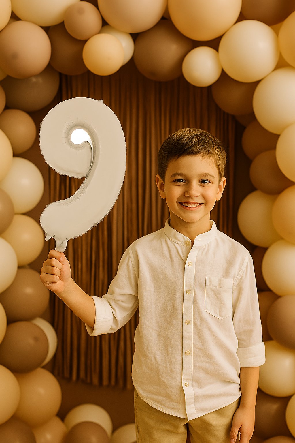 Folyo Rakam 9 Yaş Mat Bej 26 Inc 66 cm Pipetli Doğum Günü Balonu