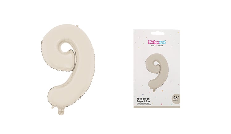 Folyo Rakam 9 Yaş Mat Bej 26 Inc 66 cm Pipetli Doğum Günü Balonu