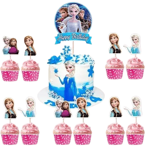 Frozen Elsa cake topper set pasta seti 20 kürdan 25 kek kalıbı 1 pasta üstü büyük doğum günü pasta süsü