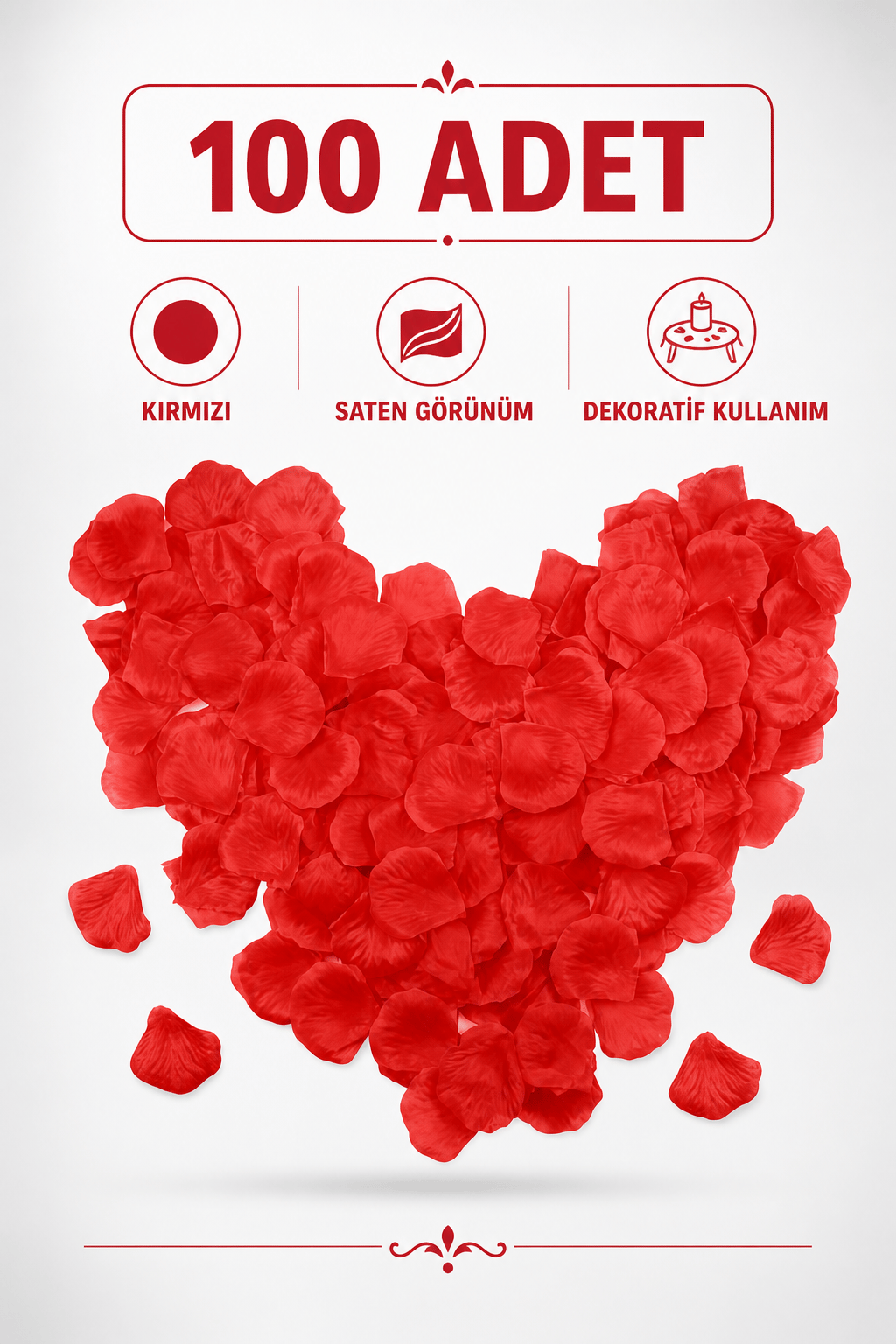 Gül Yaprağı Açılmış Saten Gül Yaprağı 100lü Kırmızı