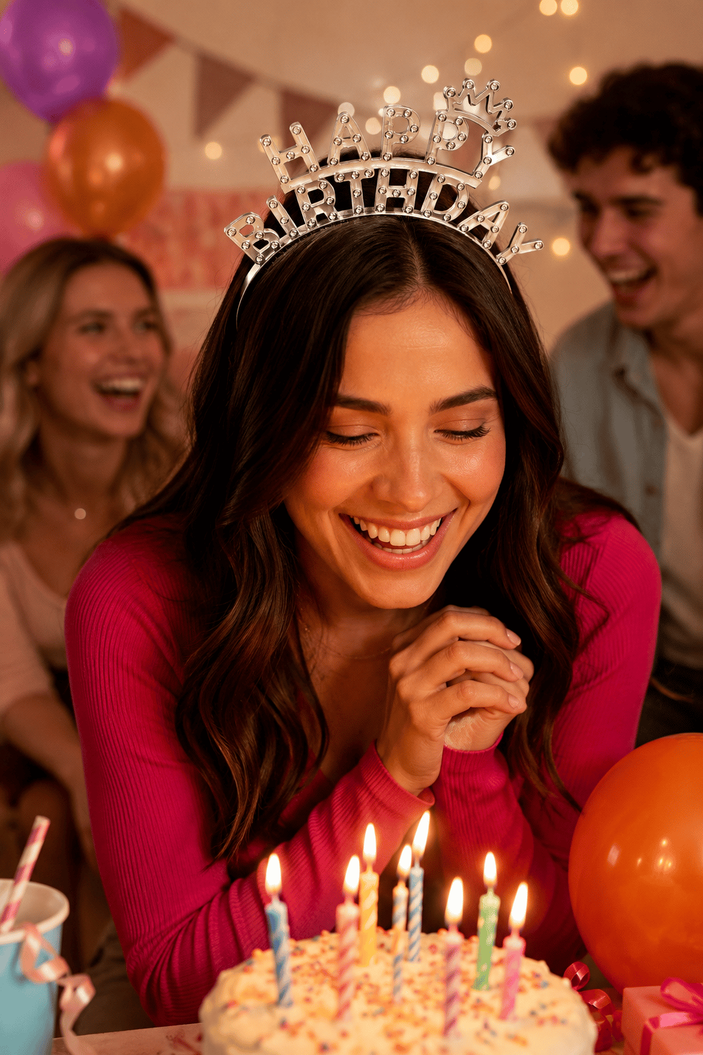 Gümüş Happy Birthday Taç Taşlı Görünümlü Doğum Günü Parti Aksesuarı
