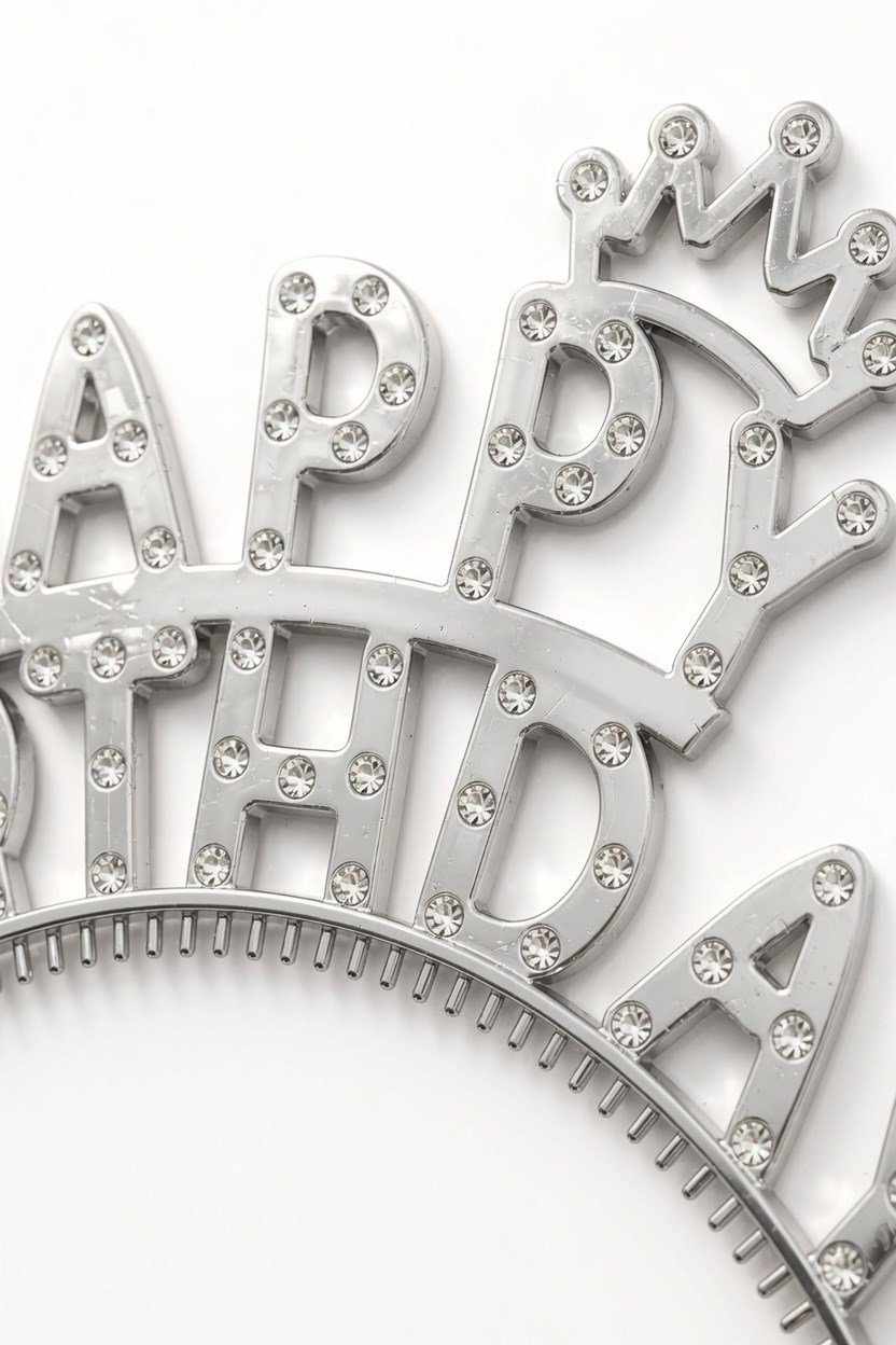 Gümüş Happy Birthday Taç Taşlı Görünümlü Doğum Günü Parti Aksesuarı