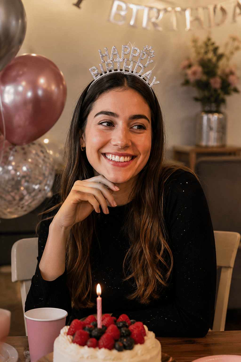 Gümüş Happy Birthday Taç Taşlı Görünümlü Doğum Günü Parti Aksesuarı