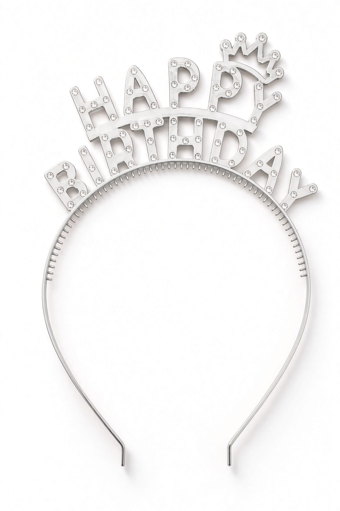 Gümüş Happy Birthday Taç Taşlı Görünümlü Doğum Günü Parti Aksesuarı
