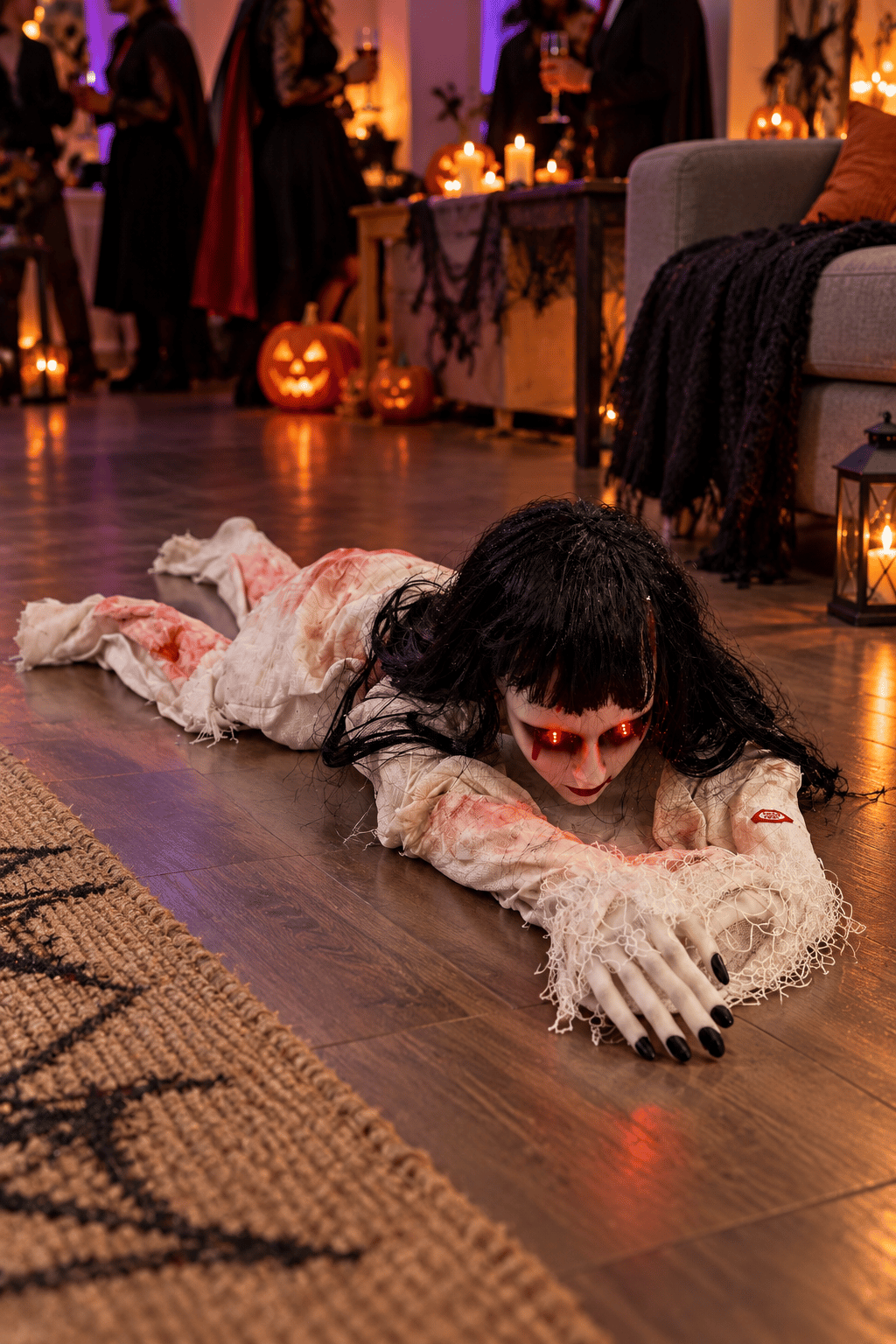 Halloween 100 Cm Hareketli Sürünen Korku Bebeği Sesli Işıklı Sürüngen Figür