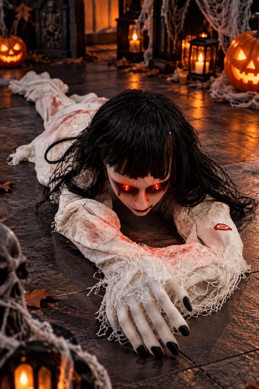 Halloween 100 Cm Hareketli Sürünen Korku Bebeği Sesli Işıklı Sürüngen Figür