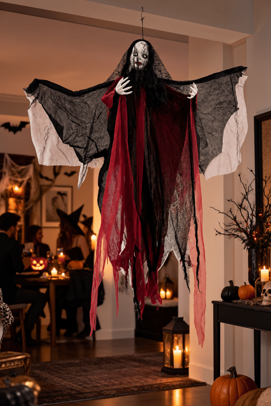 Halloween 100cm Asılabilir Hayalet Cadı Süsü Kırmızı Siyah