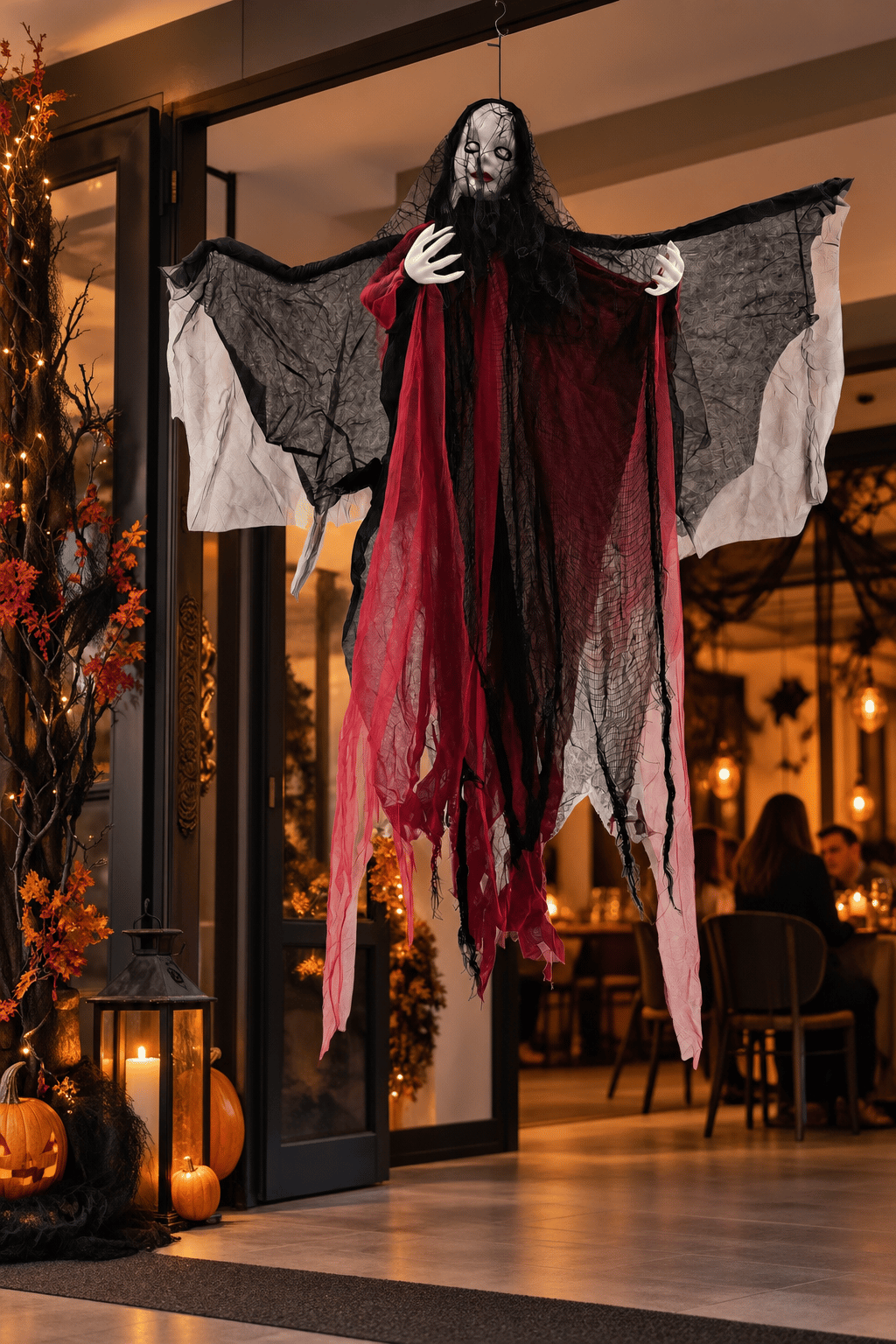 Halloween 100cm Asılabilir Hayalet Cadı Süsü Kırmızı Siyah