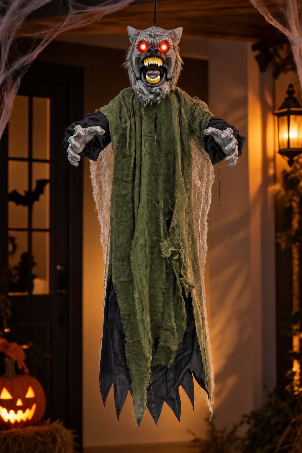 Halloween 105 cm Sesli Işıklı Asılabilir Kurt Adam Süsü Gözleri Yanan Hareketli
