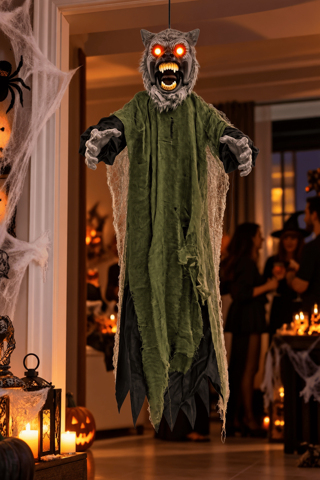 Halloween 105 cm Sesli Işıklı Asılabilir Kurt Adam Süsü Gözleri Yanan Hareketli