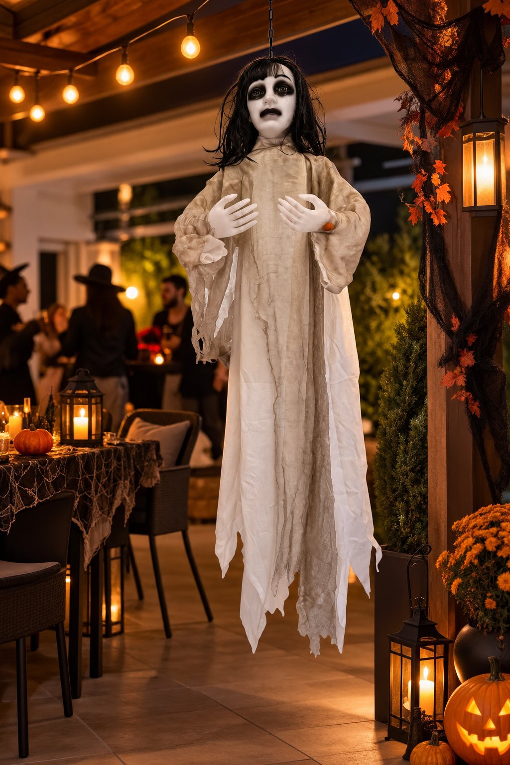 Halloween 130 Cm Sensörlü Sesli Işıklı Hayalet Kadın Dekoru Asılabilir Korku Süsü