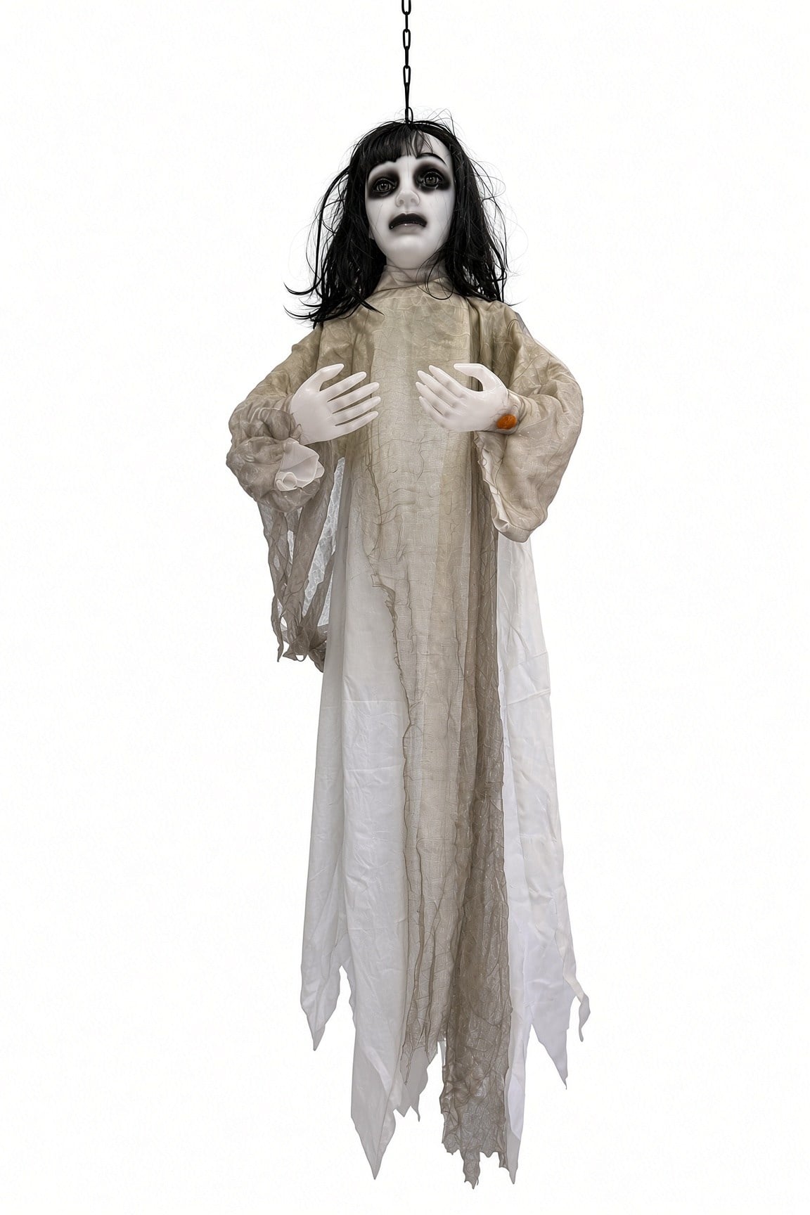 Halloween 130 Cm Sensörlü Sesli Işıklı Hayalet Kadın Dekoru Asılabilir Korku Süsü