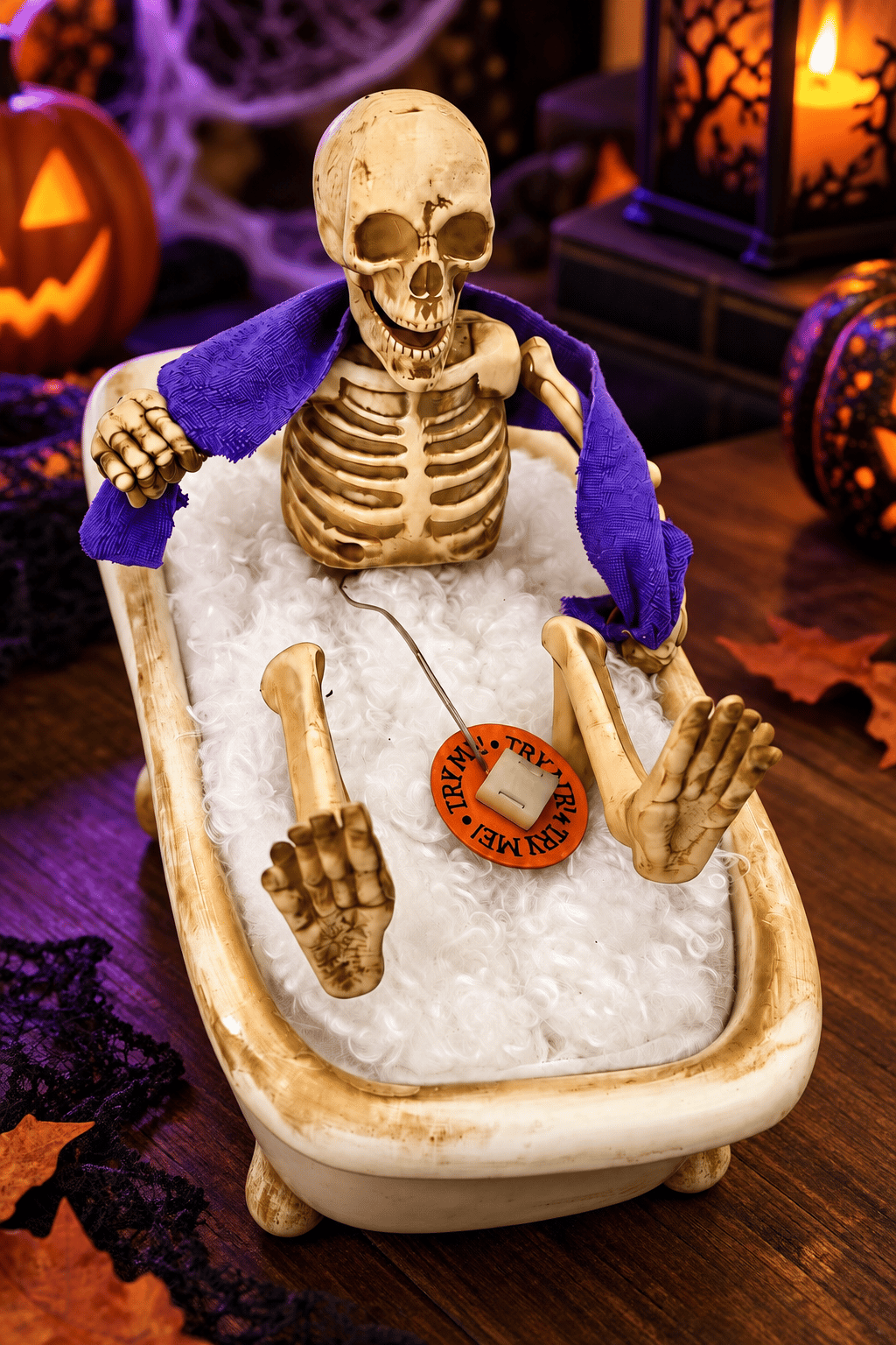 Halloween 26 cm Hareketli Duş Alan İskelet Dekoru – Düğmeli Sesli Cadılar Bayramı