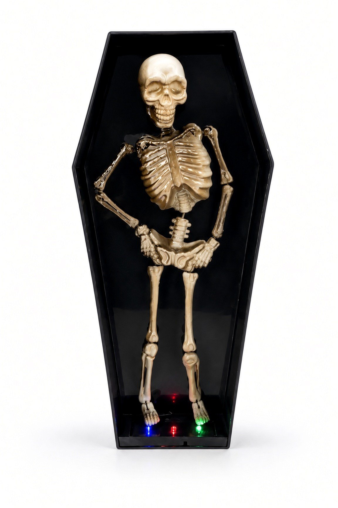 Halloween 30cm Dans Eden Tabutta İskelet  – Işıklı Hareketli Korku Süsü