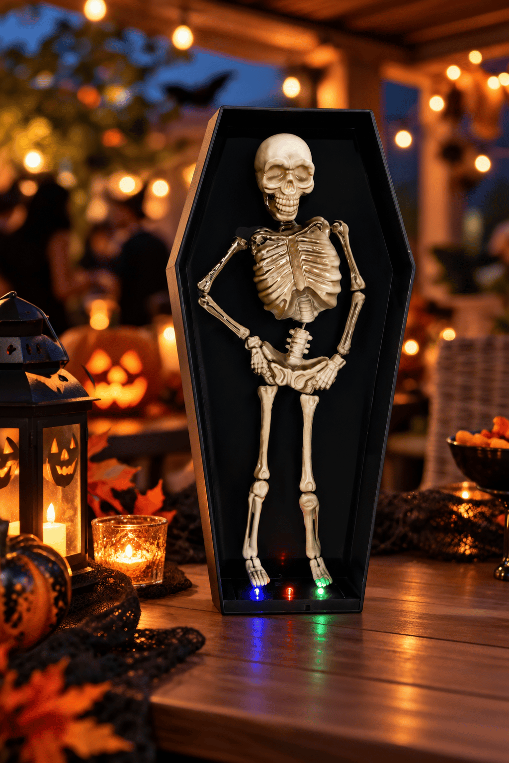 Halloween 30cm Dans Eden Tabutta İskelet  – Işıklı Hareketli Korku Süsü