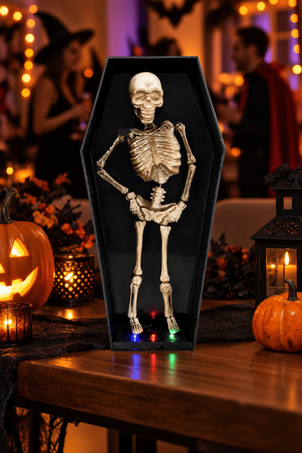 Halloween 30cm Dans Eden Tabutta İskelet  – Işıklı Hareketli Korku Süsü