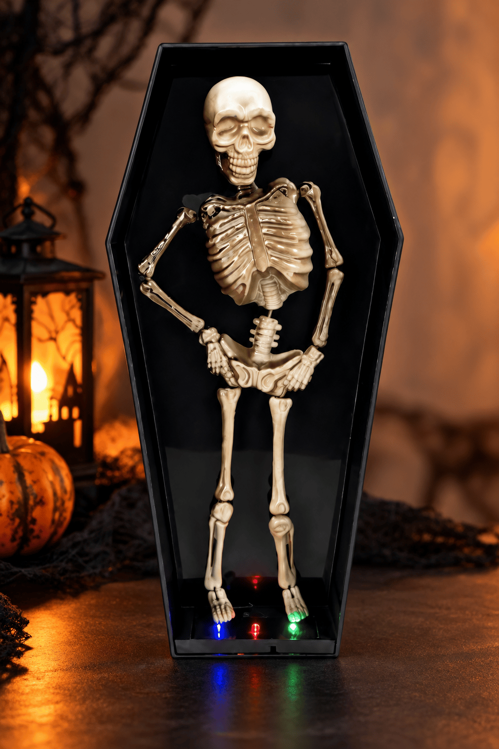 Halloween 30cm Dans Eden Tabutta İskelet  – Işıklı Hareketli Korku Süsü