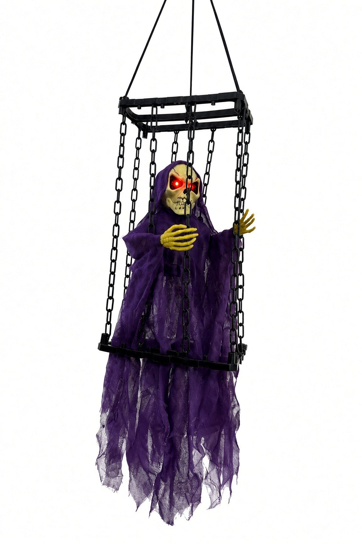 Halloween 40x22cm Sesli Titreşimli Kafesli İskelet Süsü Kırmızı Işıklı Sese Duyarlı