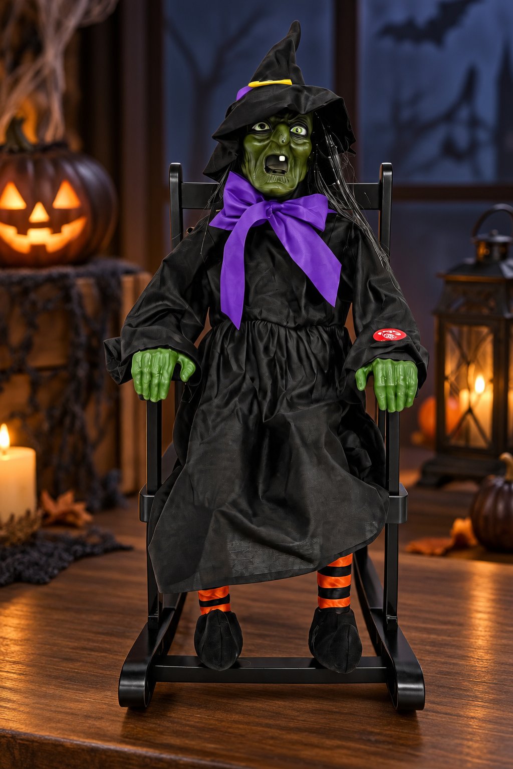 Halloween 44 cm Sesli Sallanan Cadı Dekoru Sandalyeli