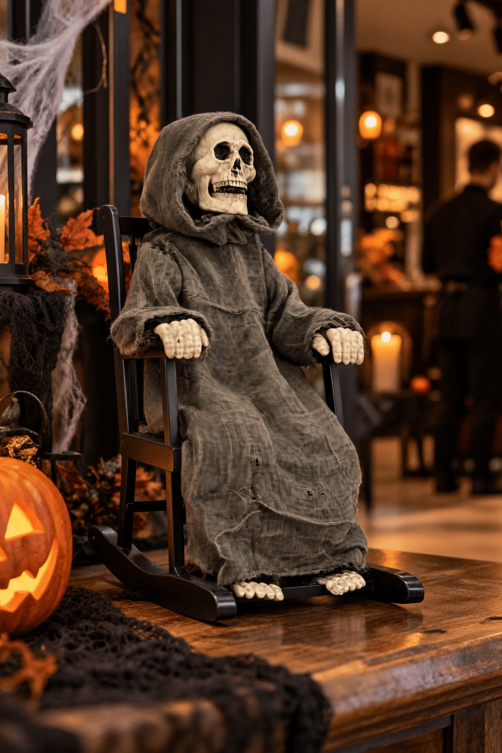 Halloween 44 cm Sesli Sallanan İskelet Dekoru Sandalyeli