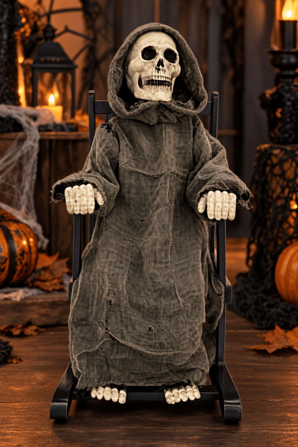 Halloween 44 cm Sesli Sallanan İskelet Dekoru Sandalyeli
